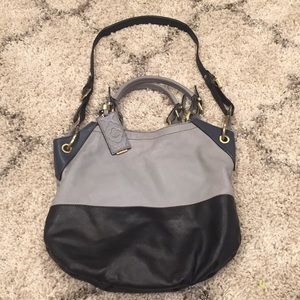 OrYANY Gray & navy leather Large Satchel